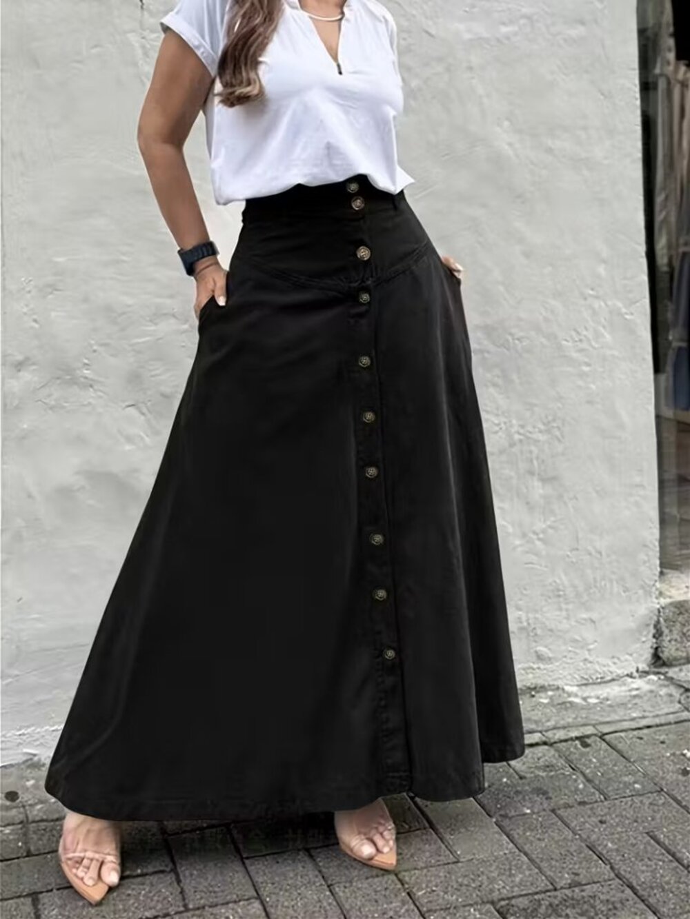 Women's European & American Elegant High-Waisted A-Line Skirt